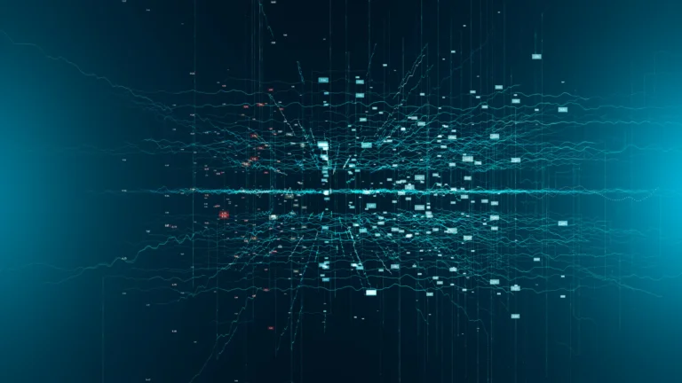 Light blue digital data on a dark blue background.
